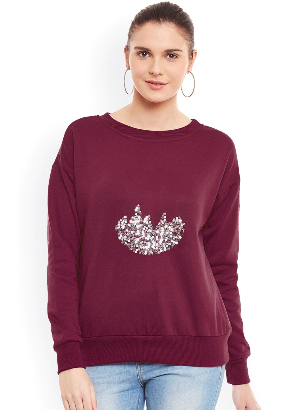 

BAESD Embellished Fleece Sweatshirt, Maroon