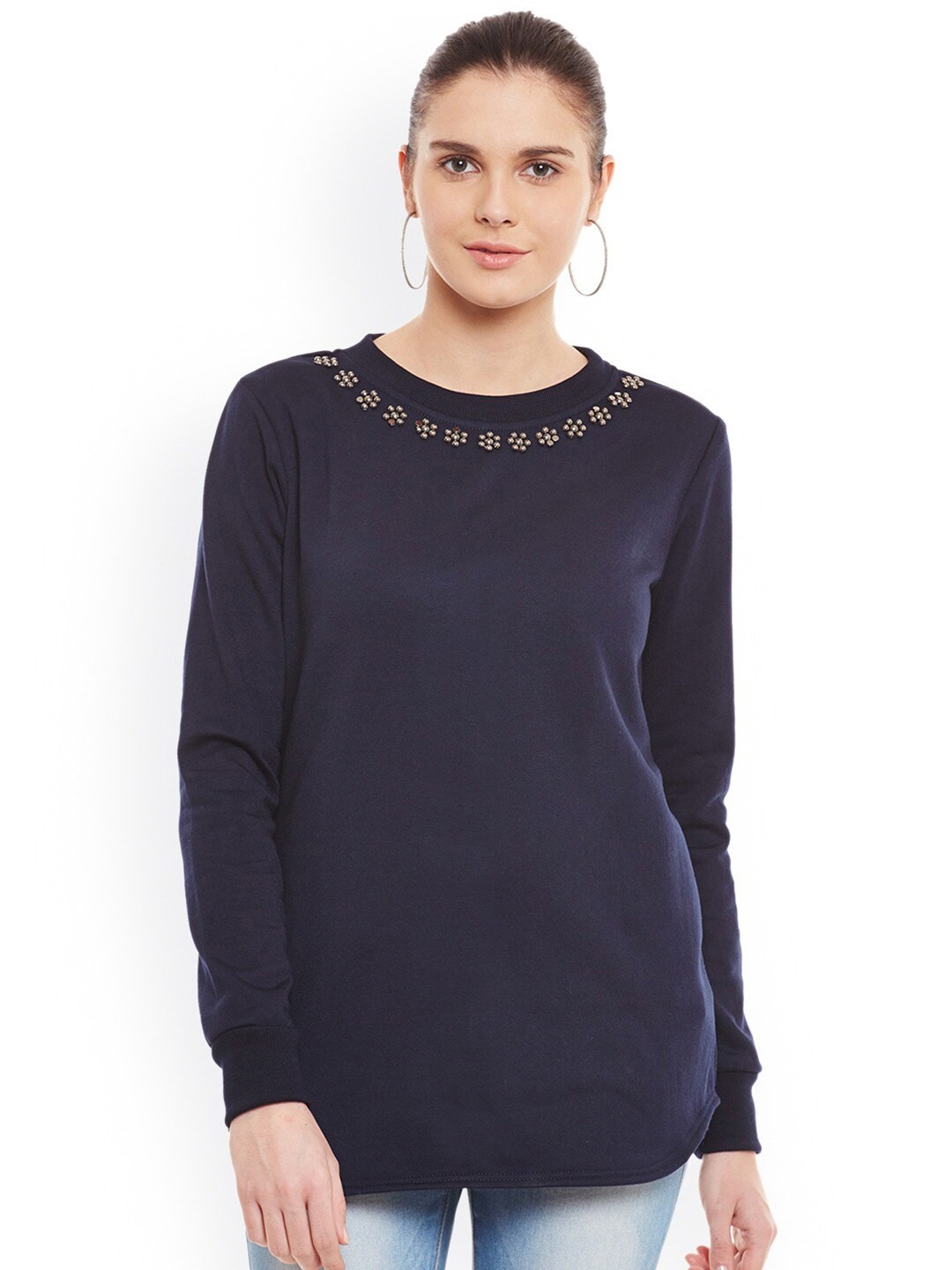 

BAESD Round Neck Long Sleeve Fleece Pullover Sweatshirt, Navy blue