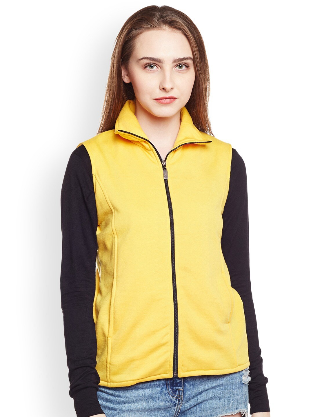 

BAESD Mock Collar Lightweight Tailored Jacket With Zip Detail, Yellow