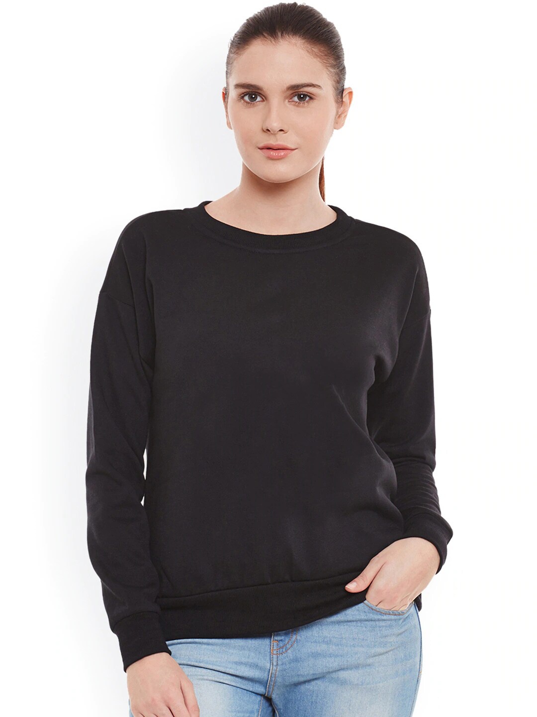 

BAESD Round Neck Long Sleeve Fleece Pullover Sweatshirt, Black