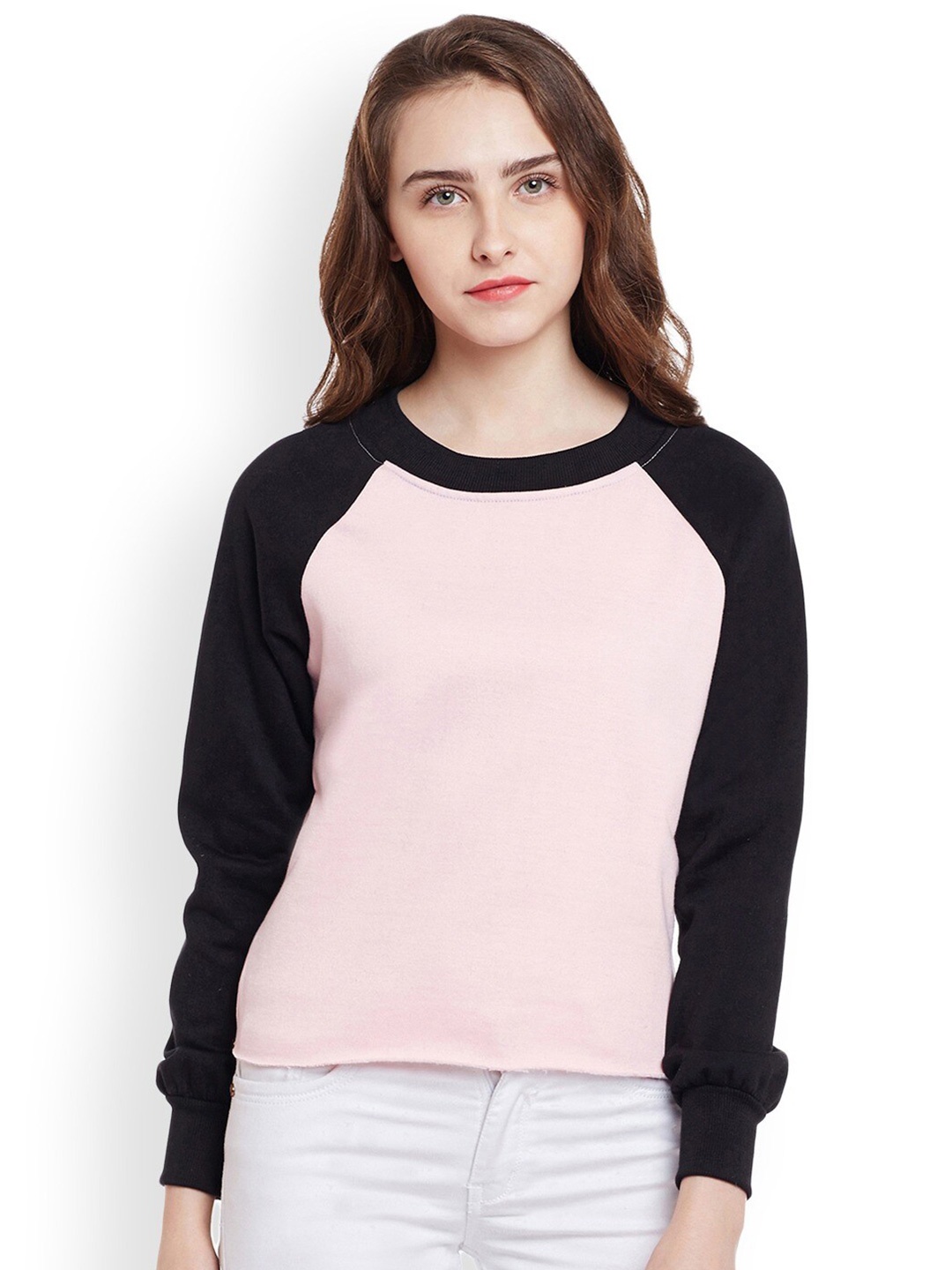 

BAESD Colourblocked Round Neck Fleece Sweatshirt, Pink