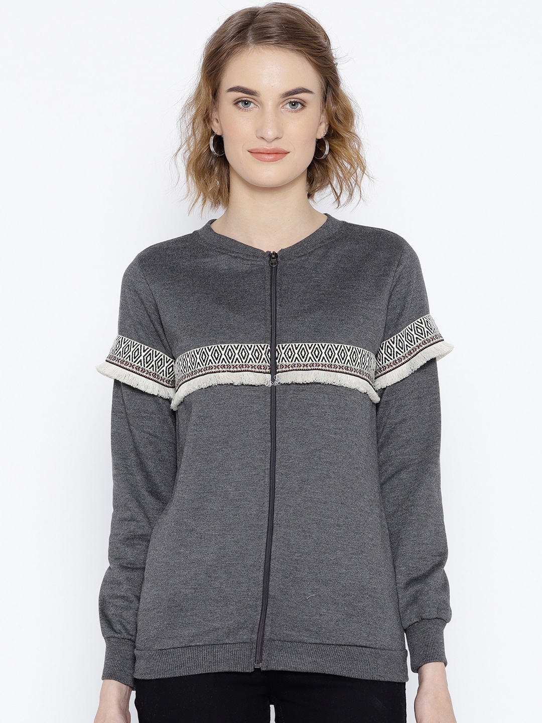 

BAESD Round Neck Fleece Front-Open Sweatshirt, Charcoal