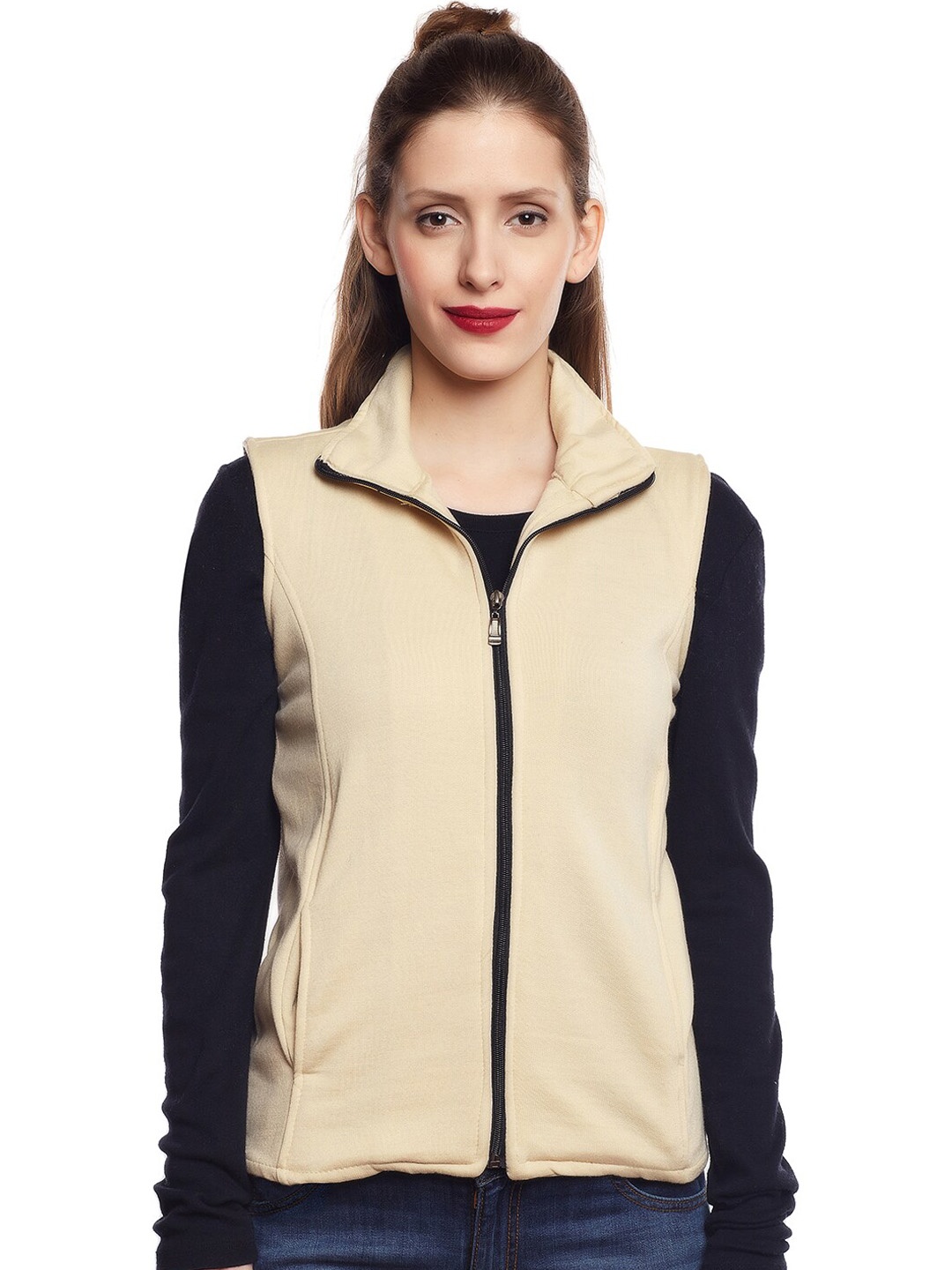 

BAESD Mock Collar Lightweight Tailored Jacket With Zip Detail, Beige