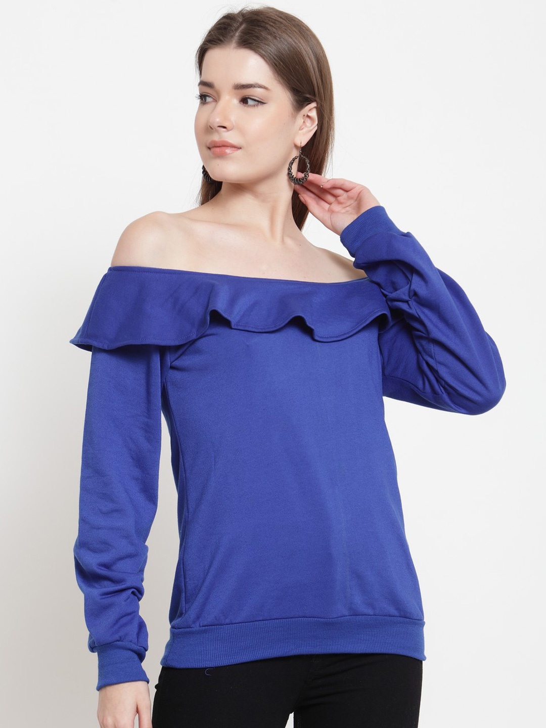 

BAESD Off-Shoulder Long Sleeve Fleece Top, Blue