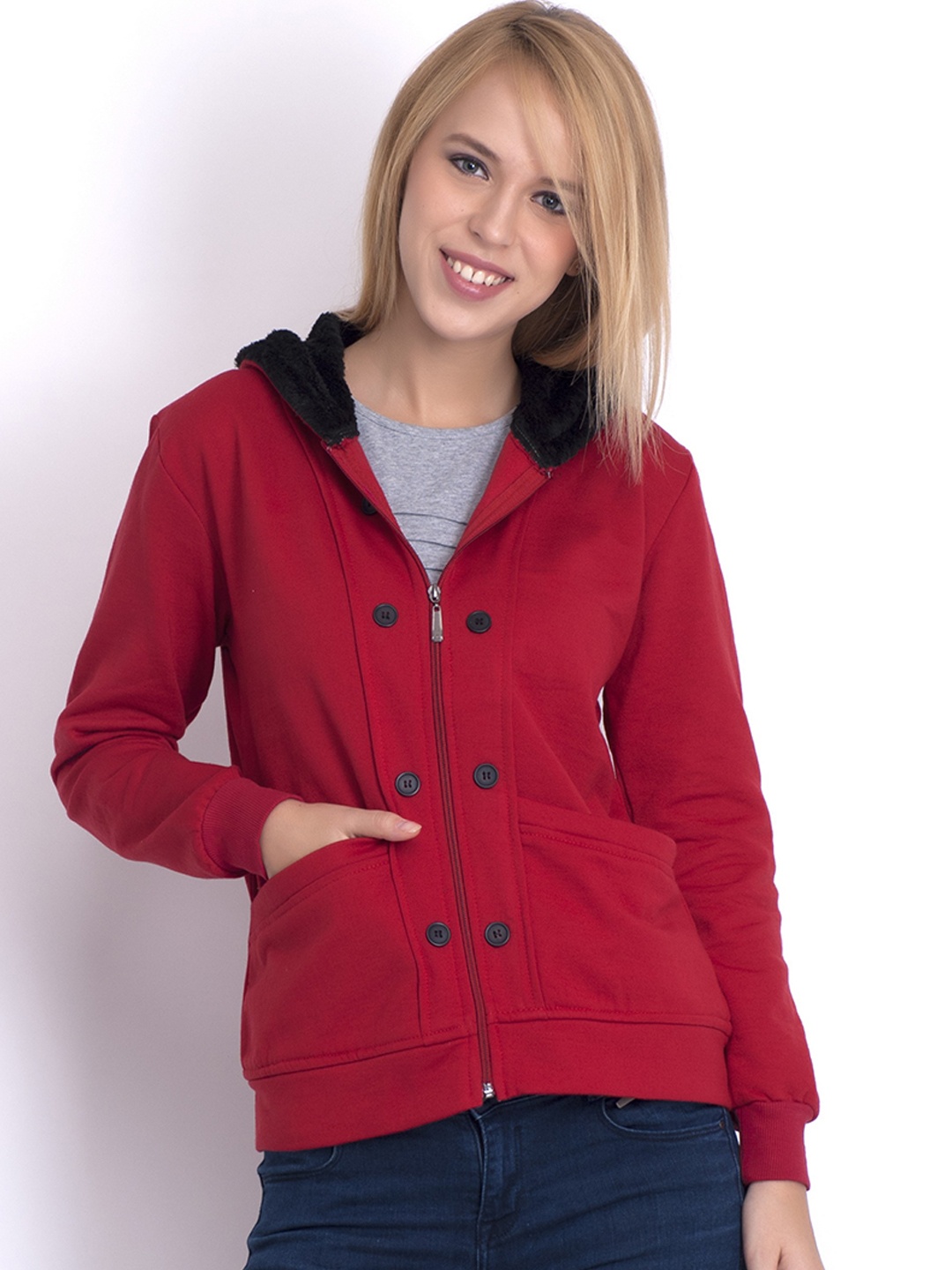 

BAESD Hooded Fleece Lightweight Bomber Jacket, Red