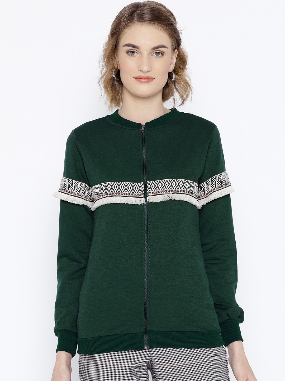 

BAESD Printed Mock Collar Front-Open Fleece Sweatshirt, Green