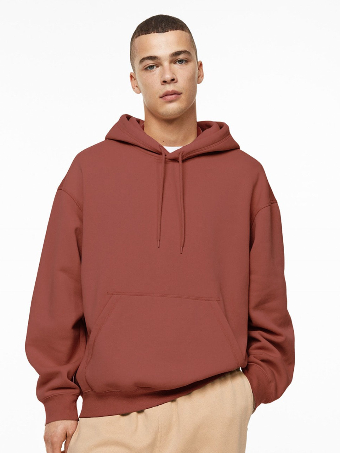 

MISCHIEF MONKEY Hooded Long Sleeves Oversized Fleece Pullover, Red