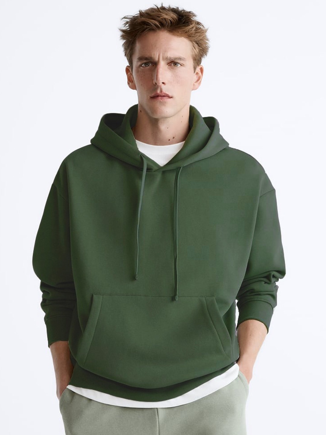 

MISCHIEF MONKEY Hooded Long Sleeves Oversized Fleece Pullover, Green