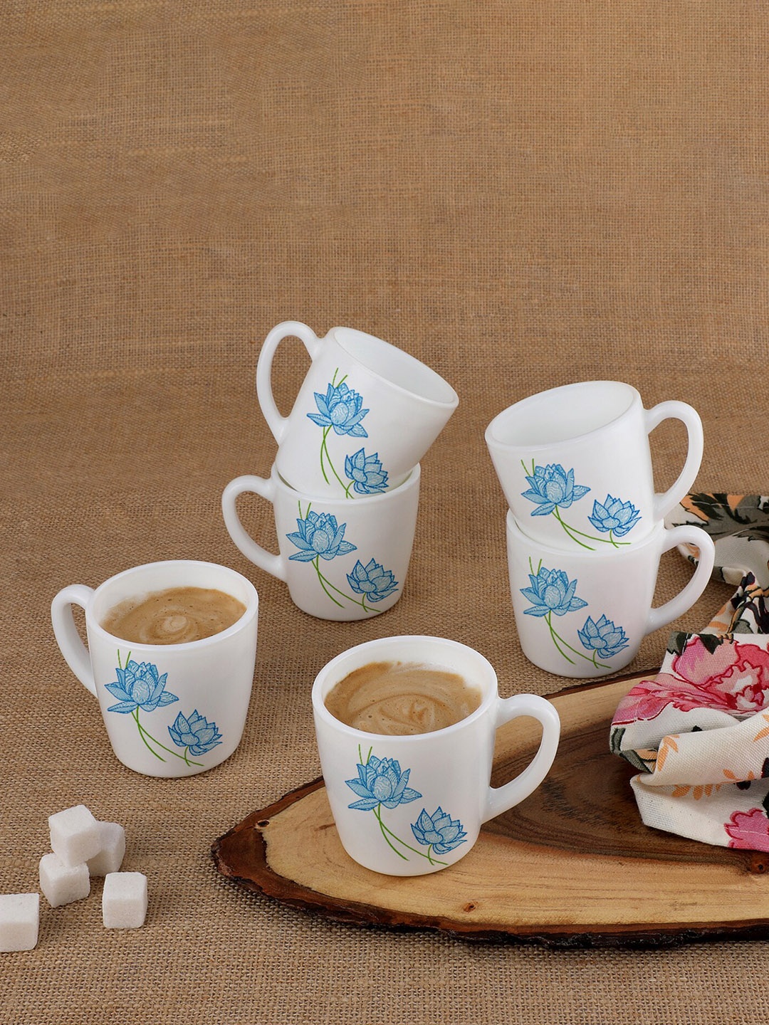 

Cello White & Blue 6 Pieces Printed Opalware Mugs - 180 ML Each