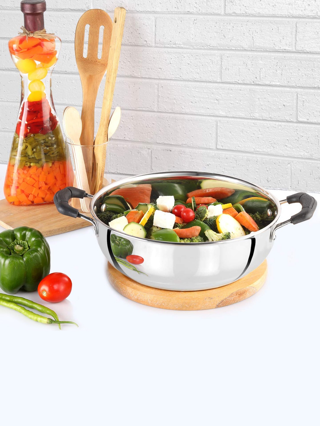 

Cello Steelox Silver Toned Induction Compatible Stainless Steel Kadhai - 3L
