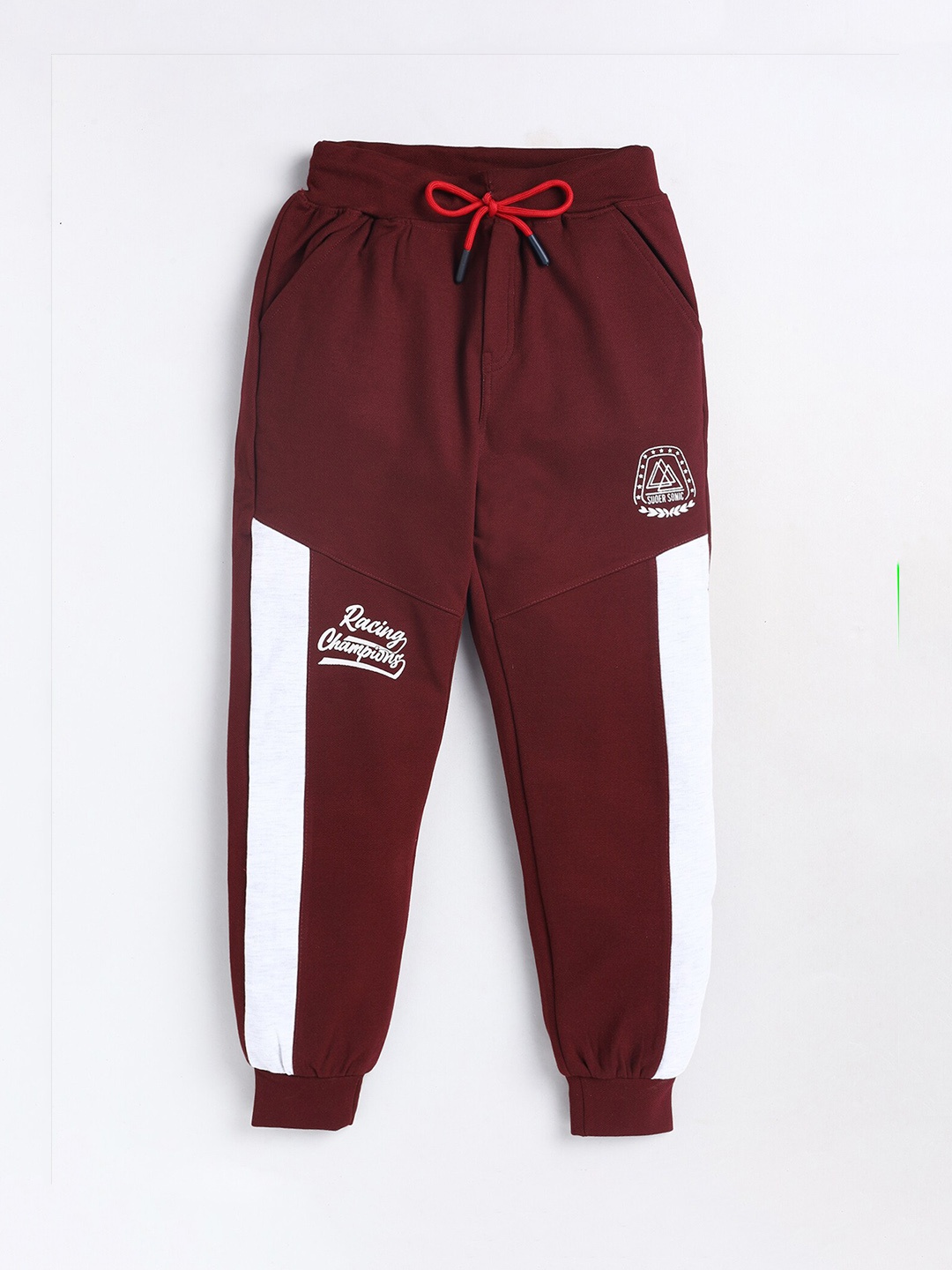 

Olio Kids Infant Boys Mid-Rise Colourblocked Cotton Joggers, Maroon