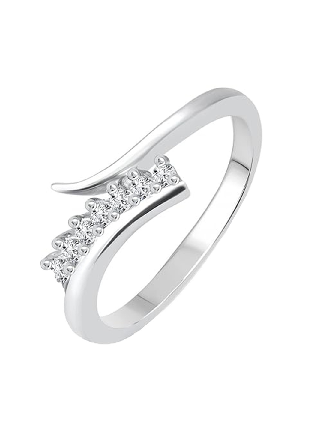 

Vighnaharta Rhodium-Plated CZ Studded Adjustable Finger Ring, Silver