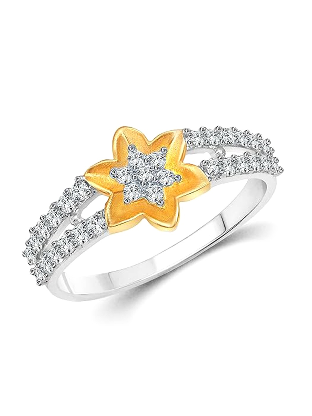 

Vighnaharta Rhodium-Plated CZ-Studded Sunflower Ring, Silver