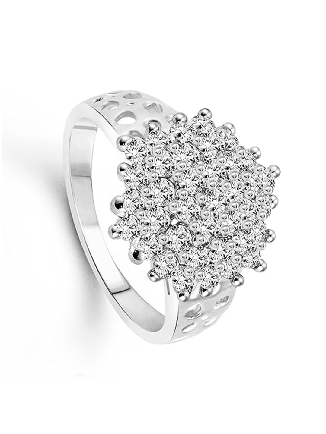 

Vighnaharta Rhodium-Plated CZ Studded Adjustable Finger Ring, Silver