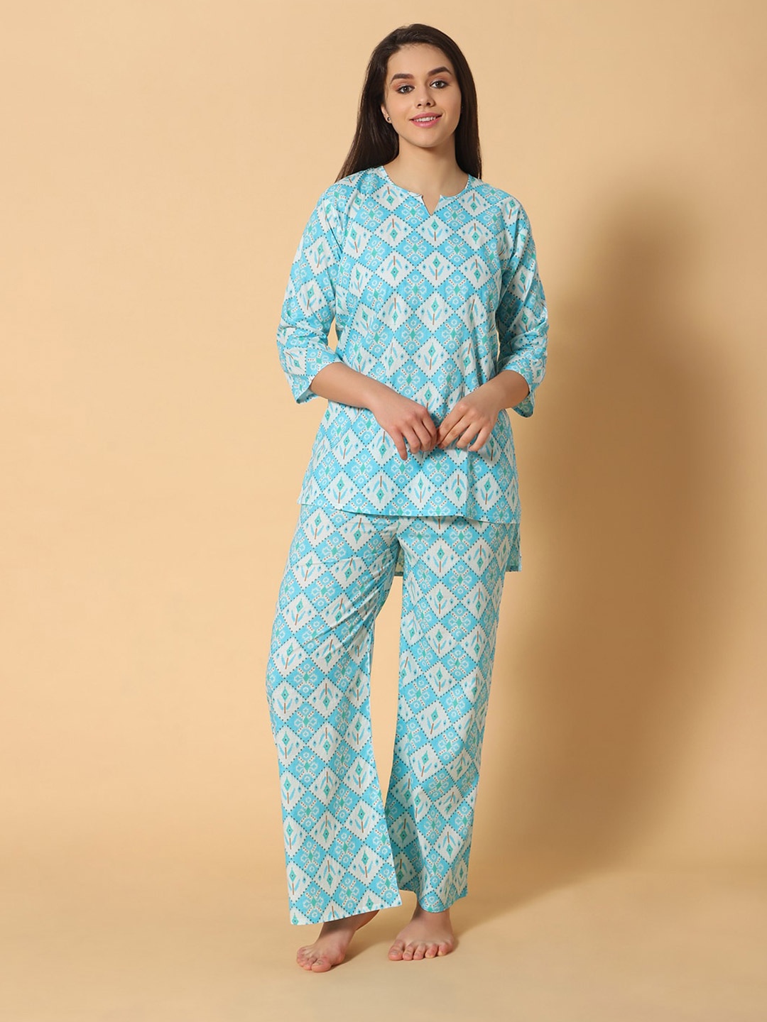 

LacyLook Ethnic Motifs Printed Pure Cotton Night suits, Blue