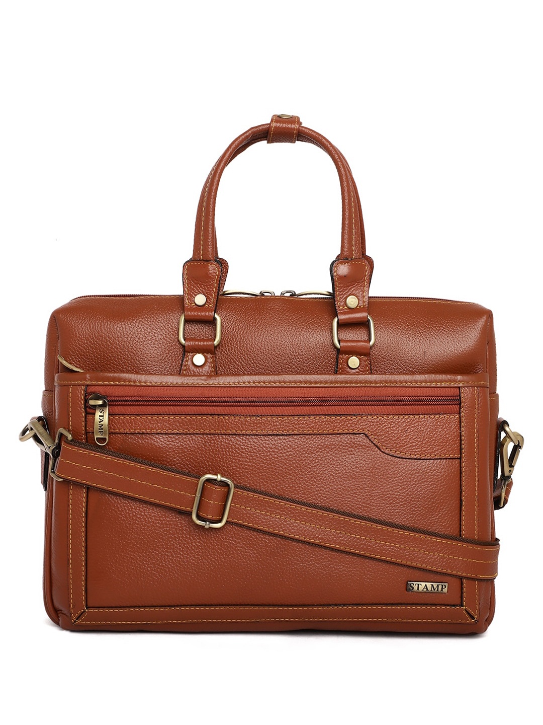 

Stamp Unisex Leather Laptop Bag, Brown