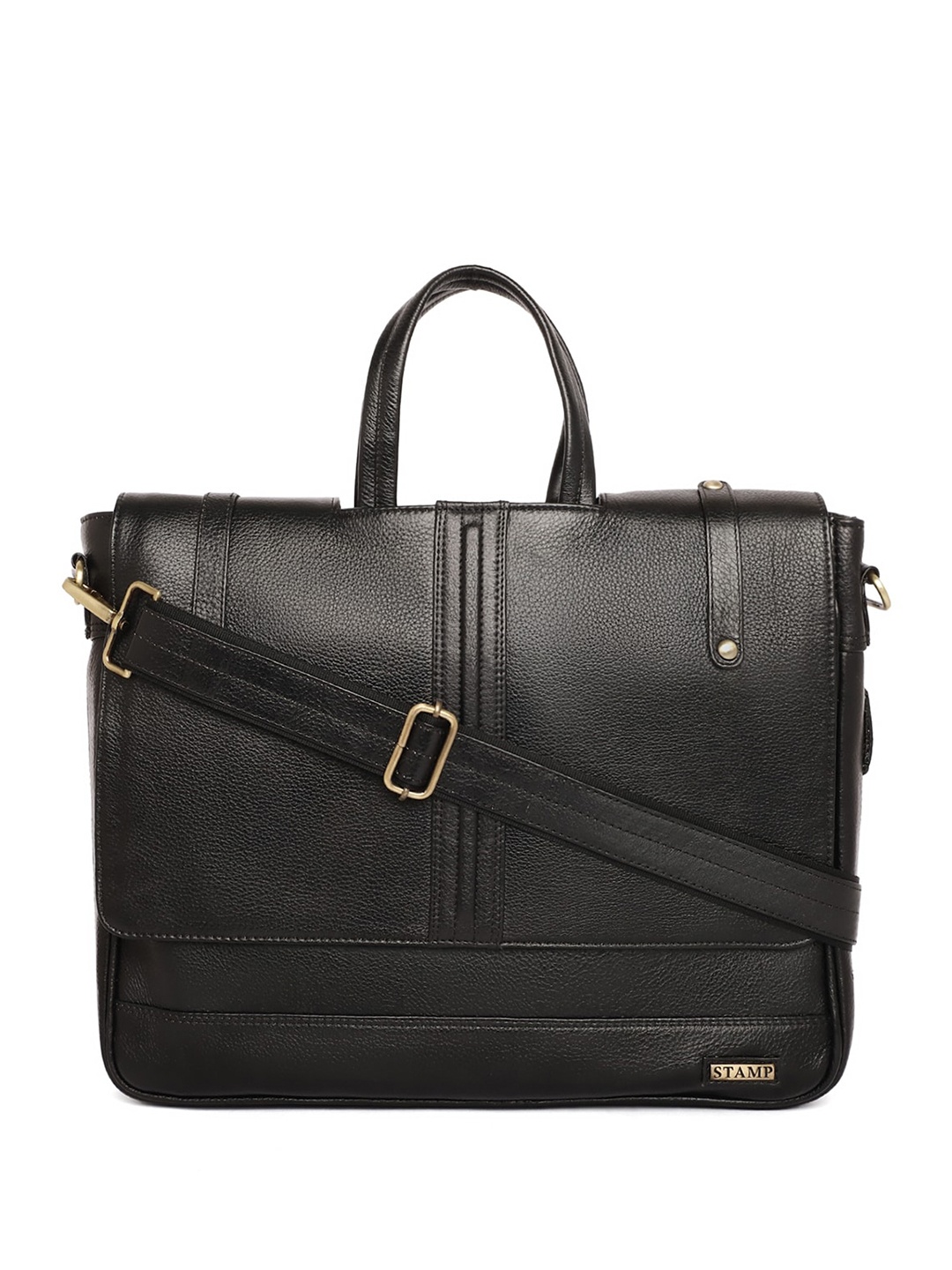 

Stamp Unisex Leather Laptop Bag, Black