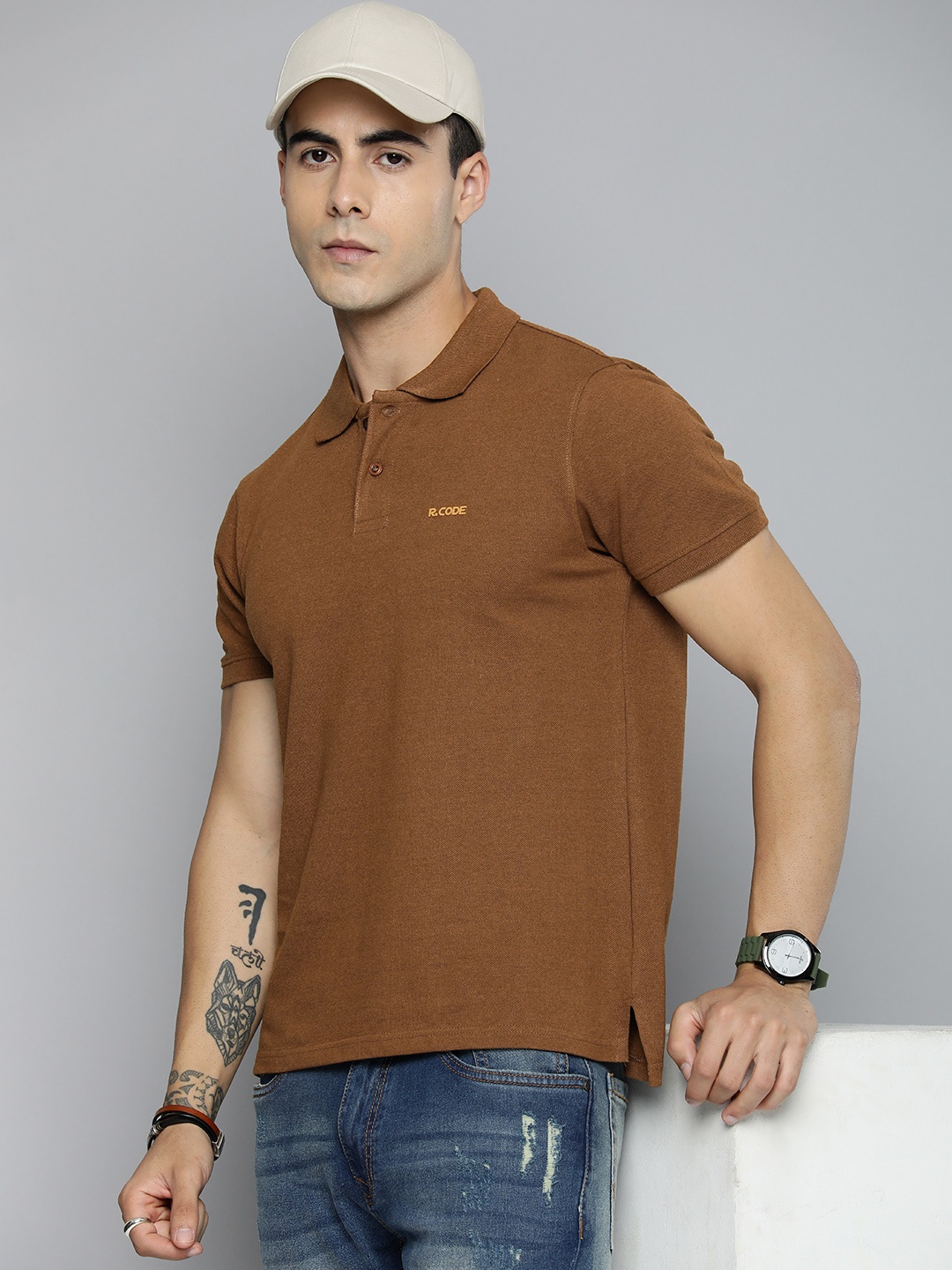 

R.Code by The Roadster Life Co. Men Solid Polo Collar T-shirt, Mustard