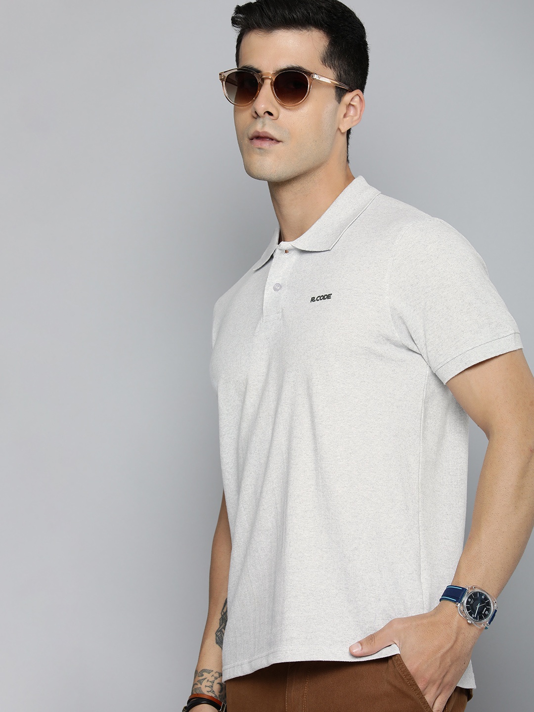 

R.Code by The Roadster Life Co. Men Solid Polo Collar T-shirt, White