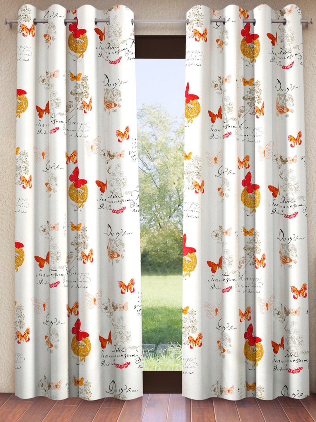 

Home Sizzler White & Red Quirky Cotton Room Darkening Door Curtain