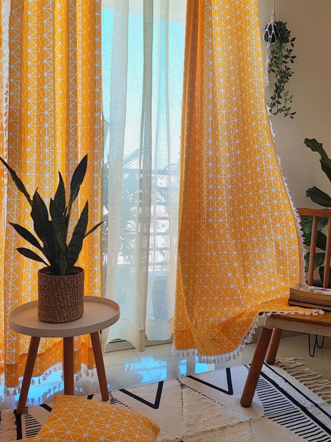 

Home Sizzler Yellow & White Geometric Cotton Room Darkening Door Curtain