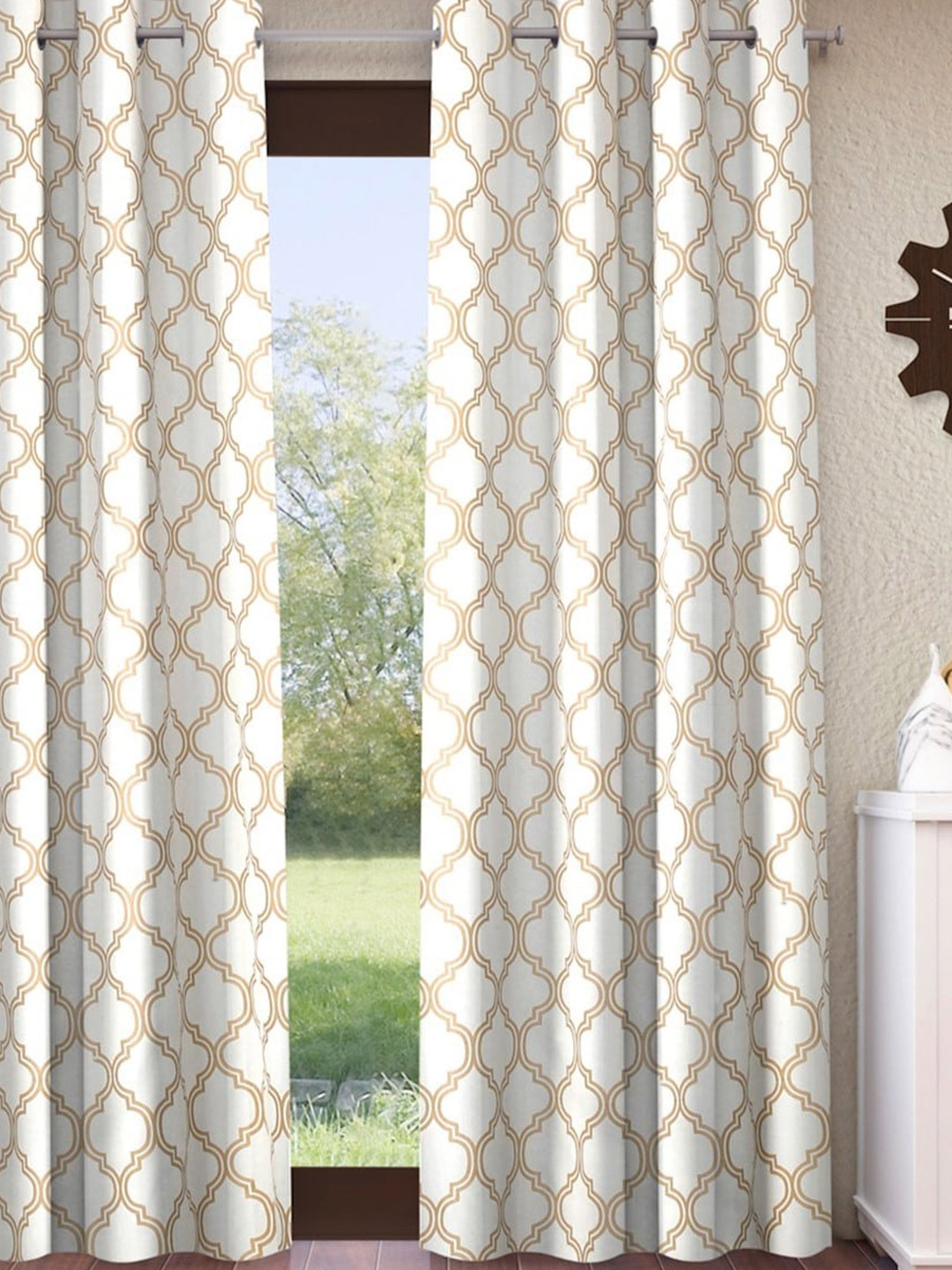 

Home Sizzler White & Gold-Toned Ethnic Motifs Cotton Room Darkening Door Curtain