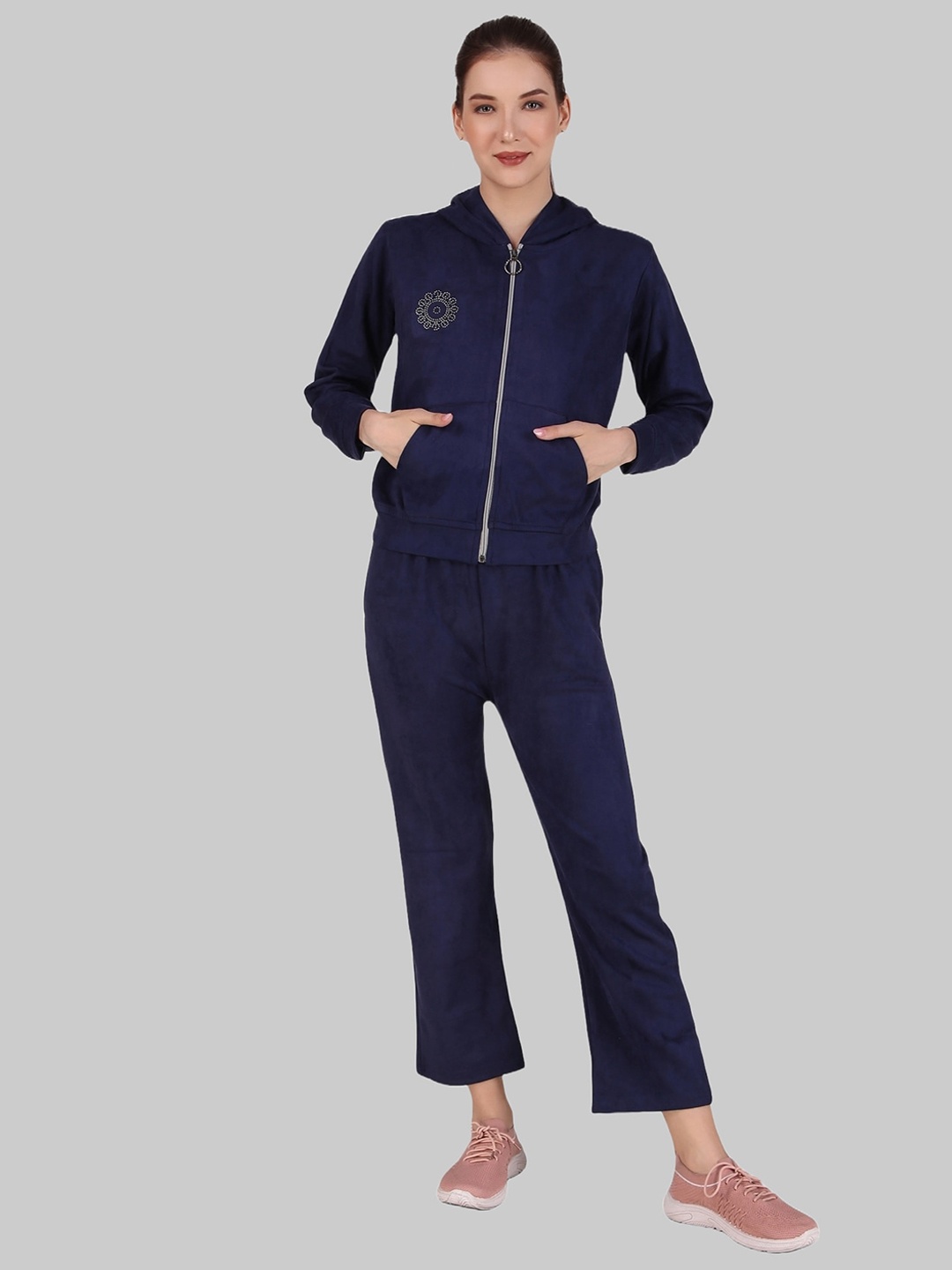 

FNOCKS Hooded Fleece Velvet Tracksuit, Navy blue