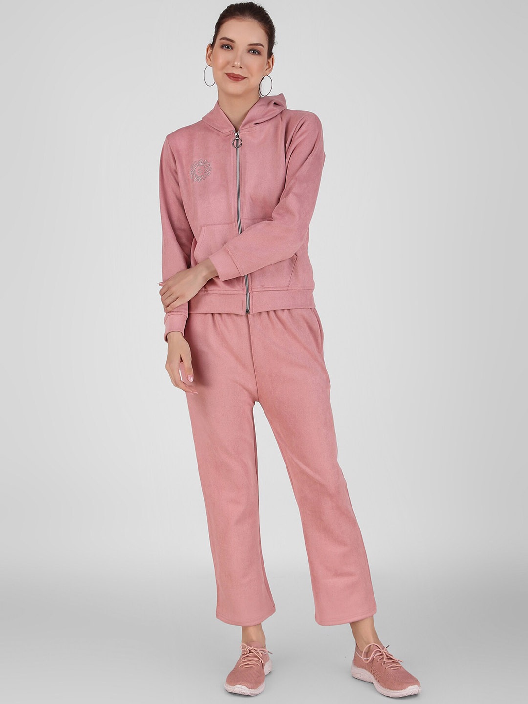

FNOCKS Hooded Fleece Velvet Tracksuit, Pink