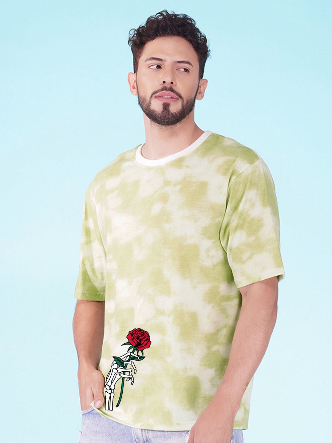 

NUSYL Tie and Dye Printed Round Neck Oversized T-shirt, Green