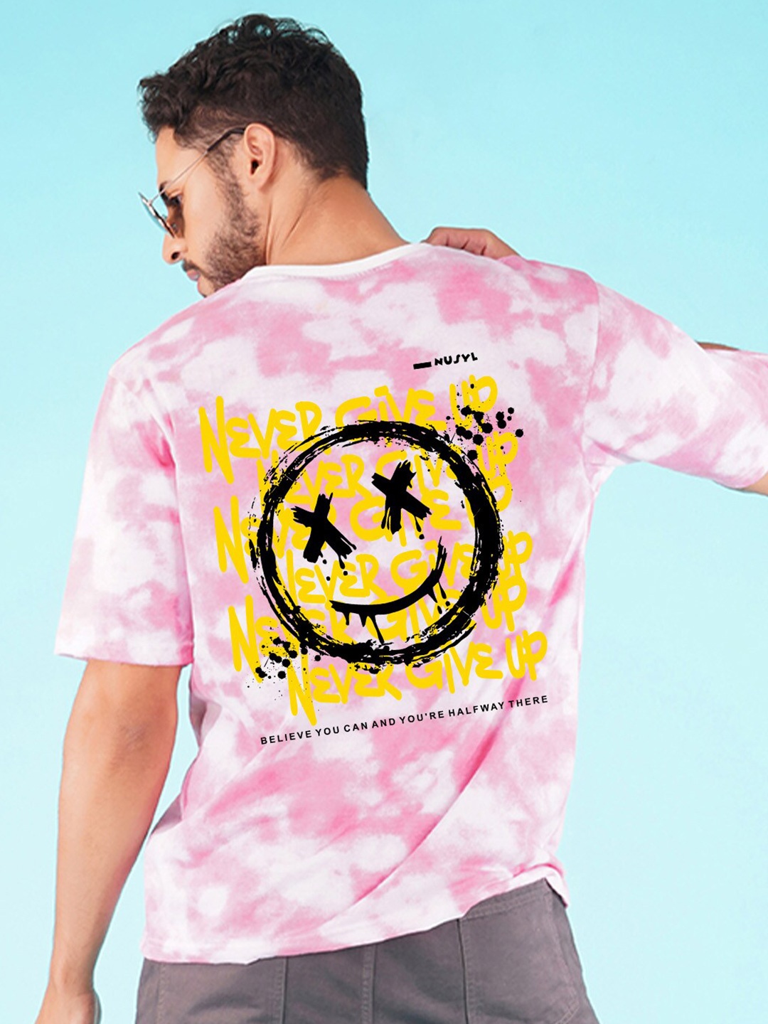 

NUSYL Tie Dye Dyed Round Neck Casual Oversized T-shirt, Pink