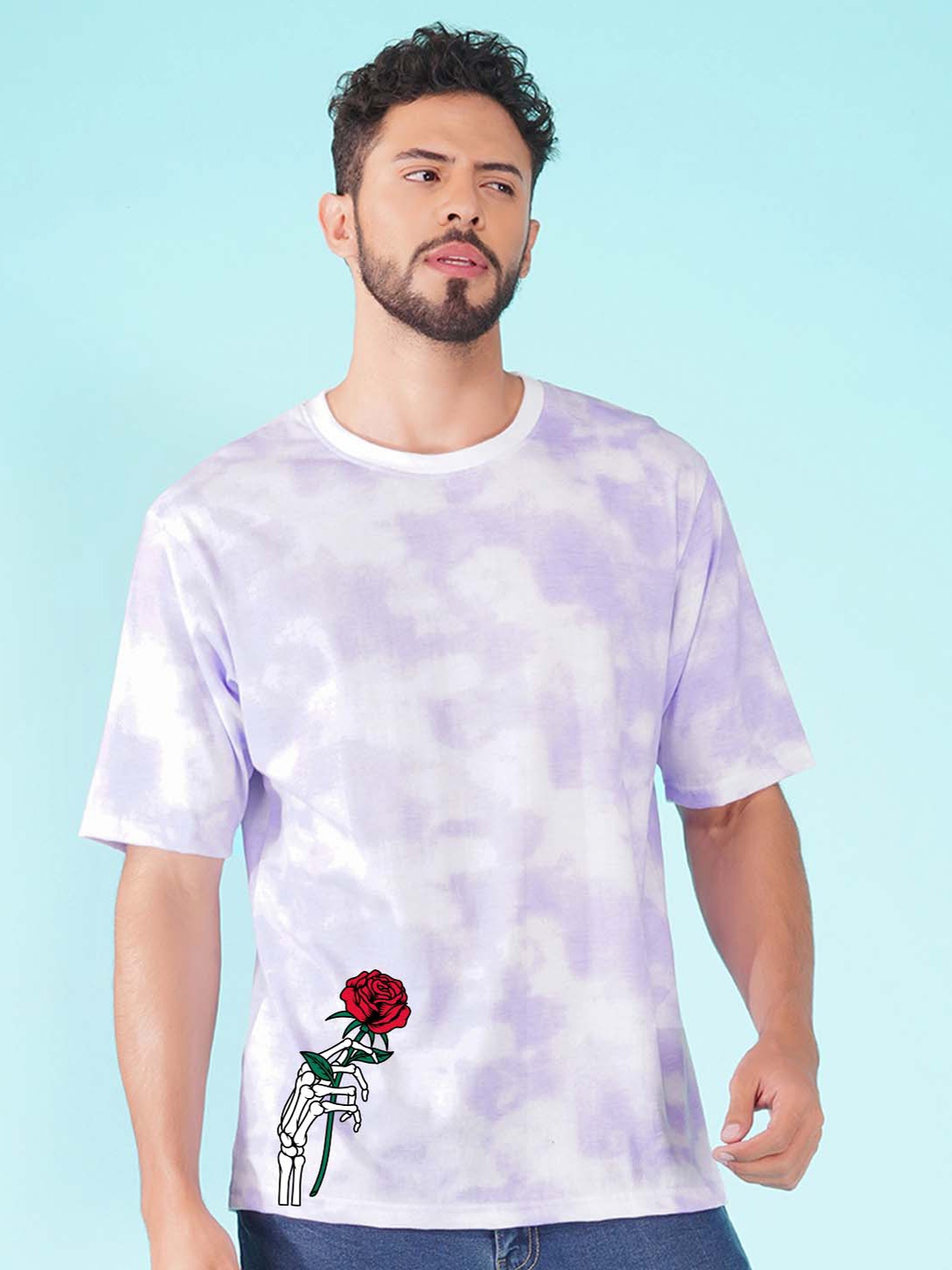 

NUSYL Tie Dye Dyed Round Neck Casual Oversized T-shirt, Purple