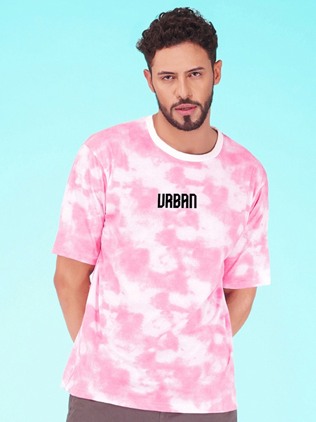 

NUSYL Tie Dyed Round Neck Casual Oversized T-shirt, Pink