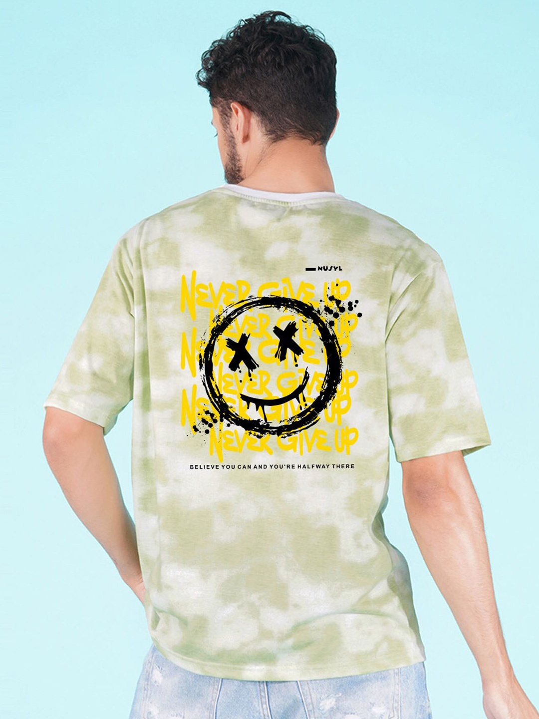 

NUSYL Graphic Printed Round Neck Cotton Regular Oversized T-shirt, Green