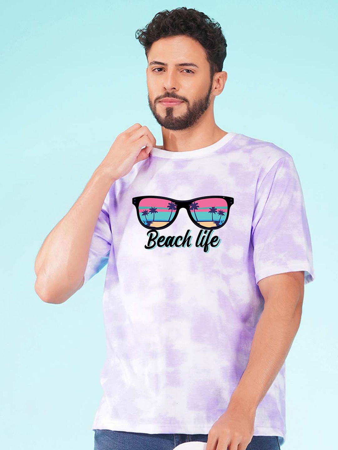 

NUSYL Tie & Dye Drop Shoulder Sleeves Boxy T-Shirt, Purple