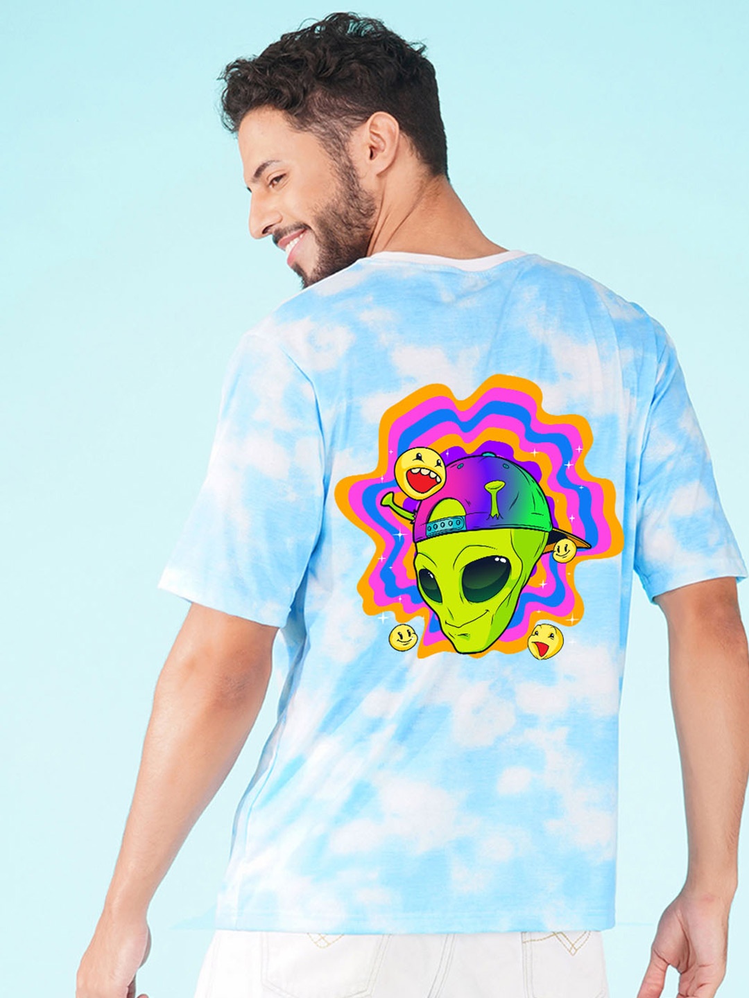 

NUSYL Tie & Dye Drop Shoulder Sleeves Boxy T-Shirt, Blue