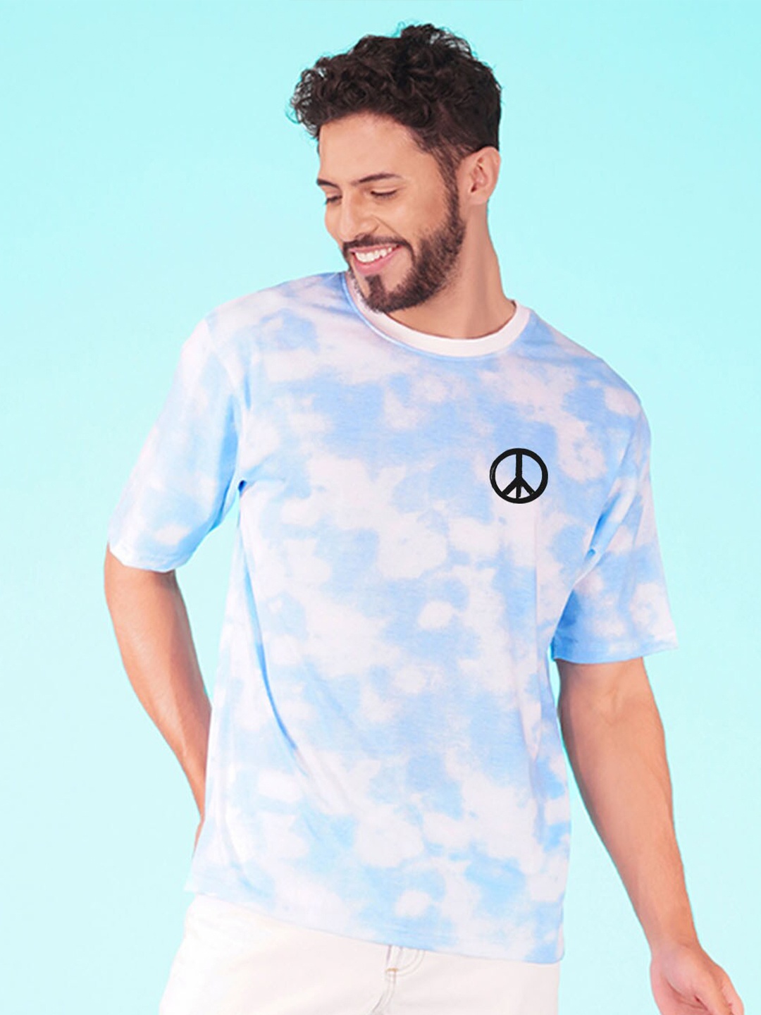 

NUSYL Tie & Dye Drop Shoulder Sleeves Boxy T-Shirt, Blue