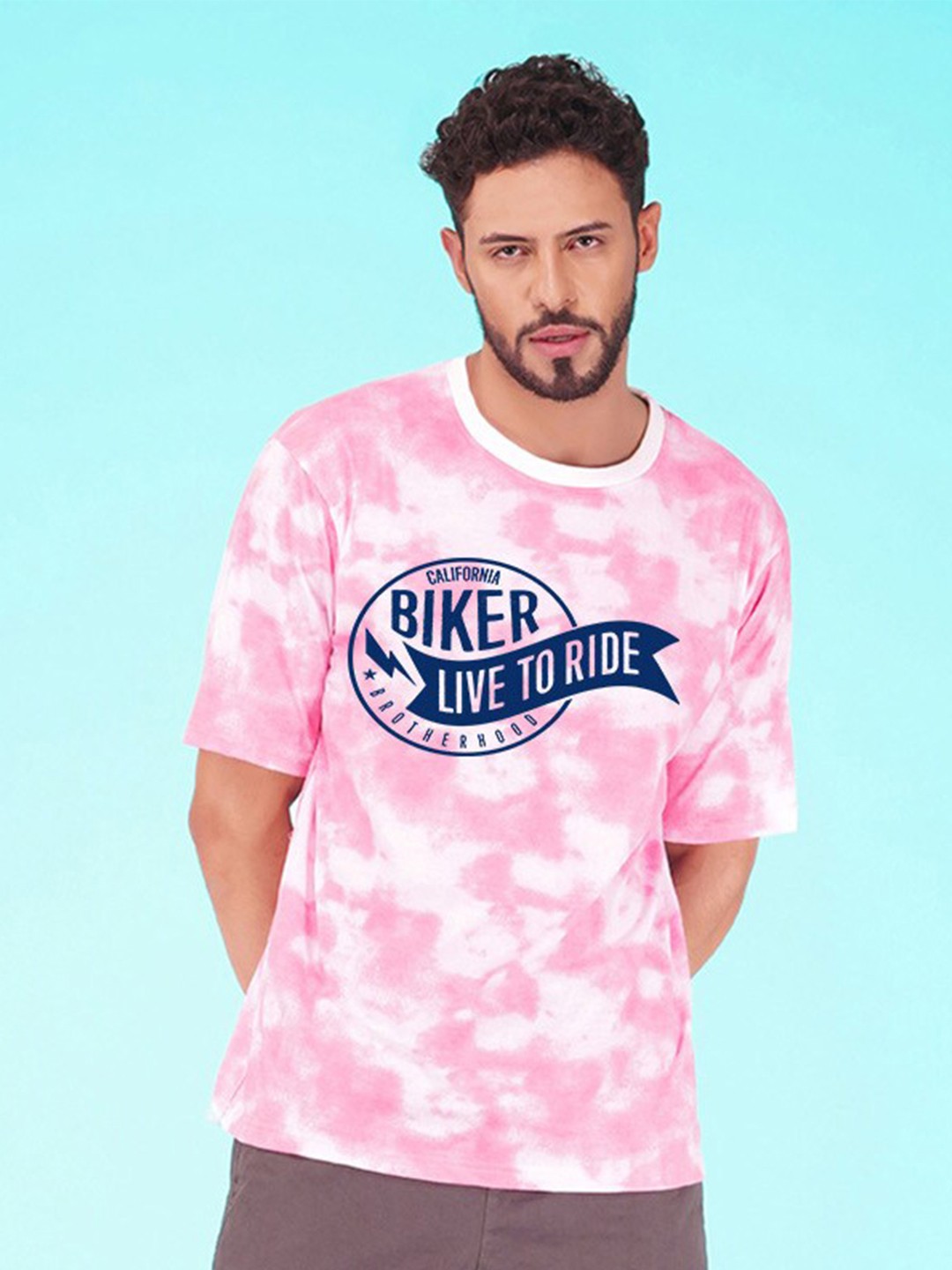 

NUSYL Typography Printed Round Neck Oversized T-shirt, Pink