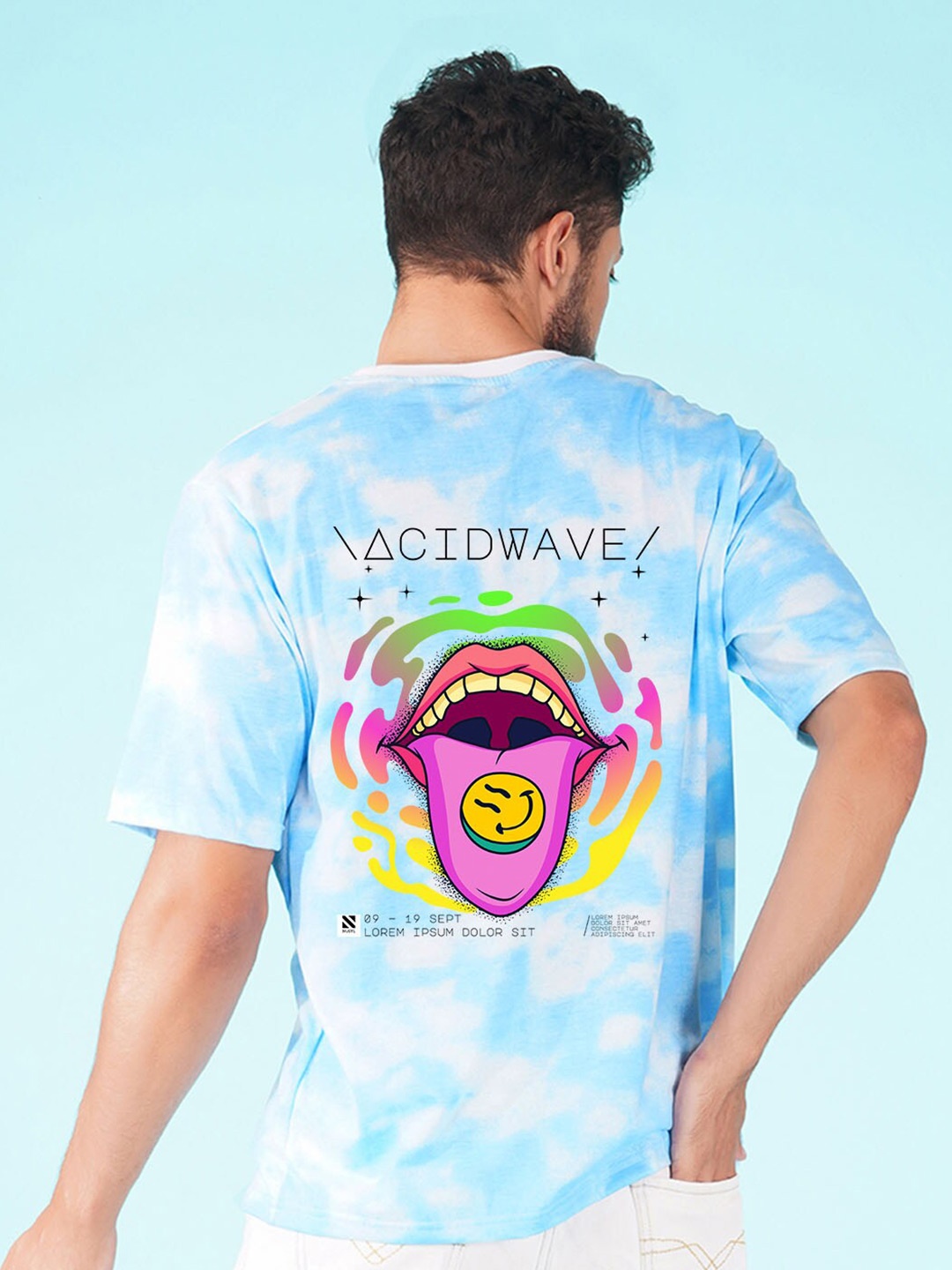 

NUSYL Acidwave Printed Tie Dye Oversized T-shirts, Blue