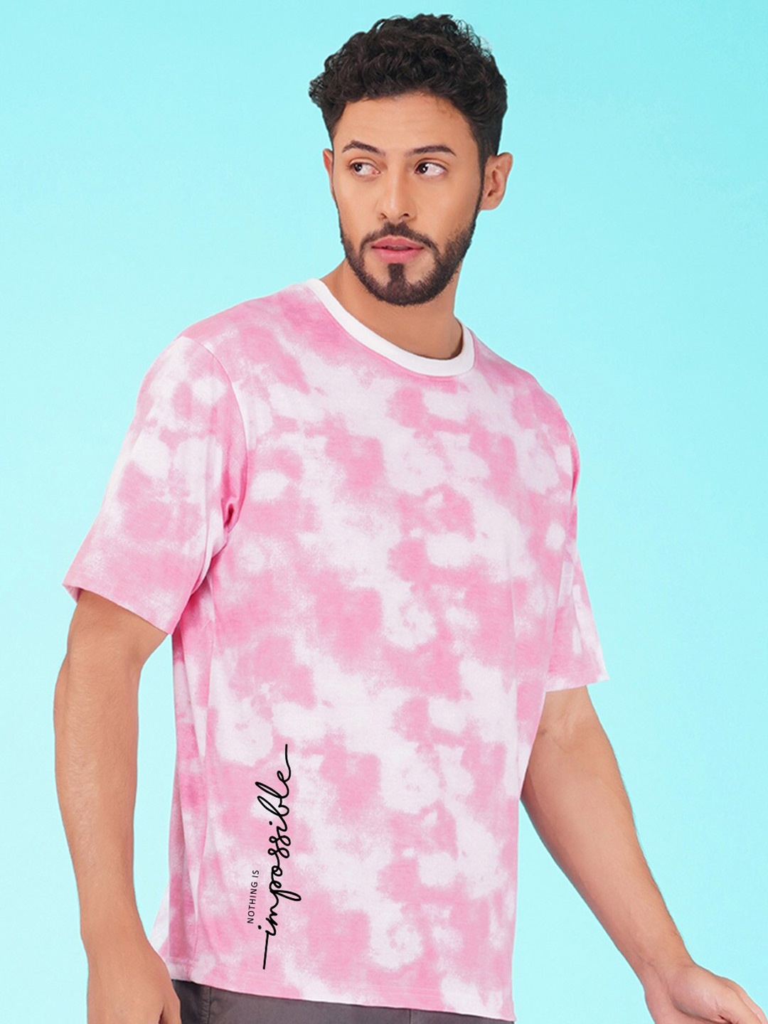 

NUSYL Tie & Dye Drop Shoulder Sleeves Boxy T-Shirt, Pink