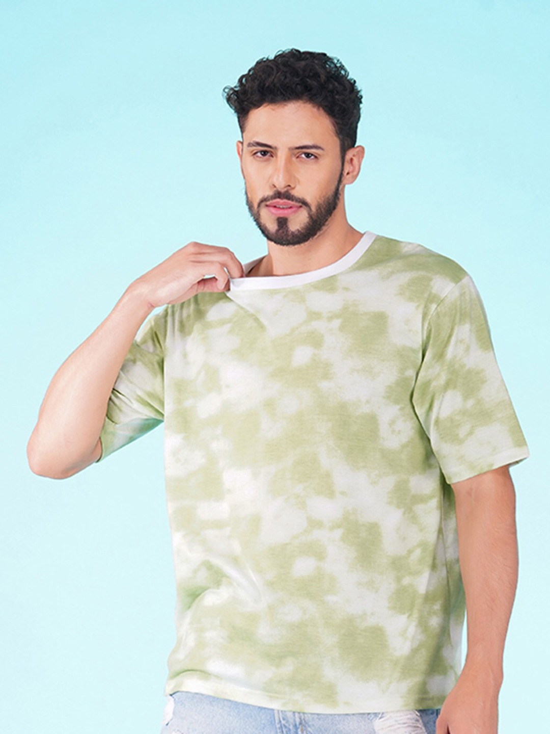 

NUSYL Tie & Dye Drop Shoulder Sleeves Boxy T-Shirt, Green