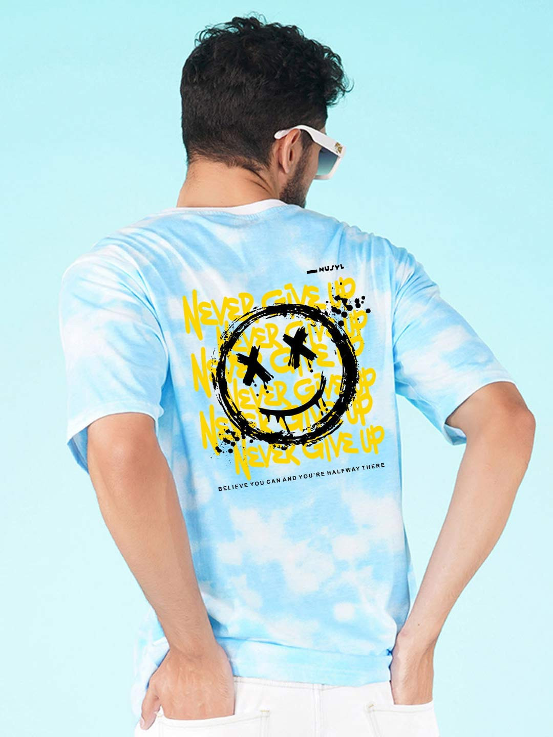 

NUSYL Cotton Graphic Printed Round Neck Regular Oversized T-shirt, Blue