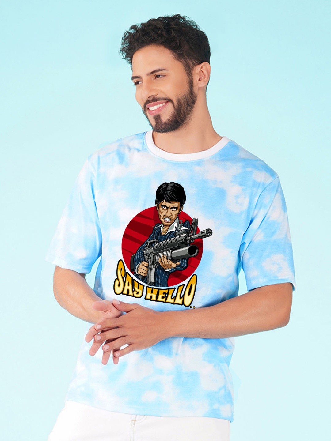 

NUSYL Cotton Graphic Printed Round Neck Regular Oversized T-shirt, Blue