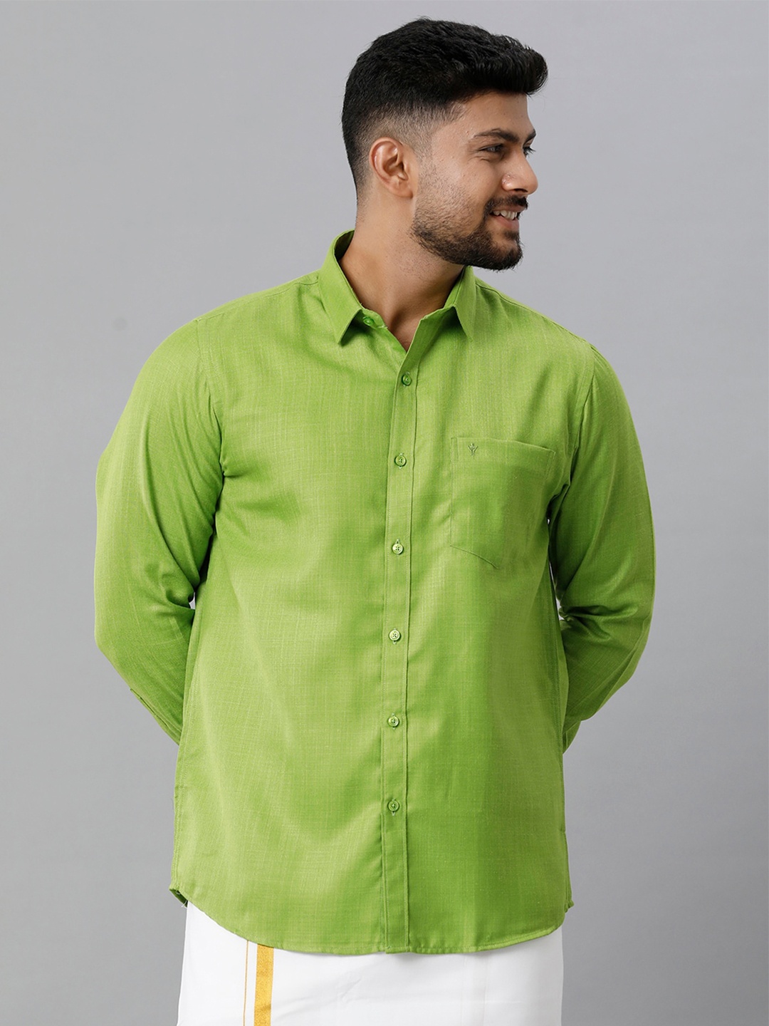 

Ramraj Spread Collar Cotton Casual Shirt, Green