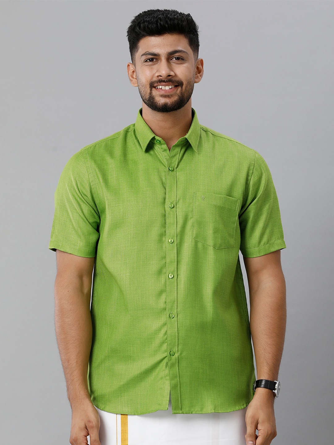 

Ramraj Spread Collar Cotton Casual Shirt, Green