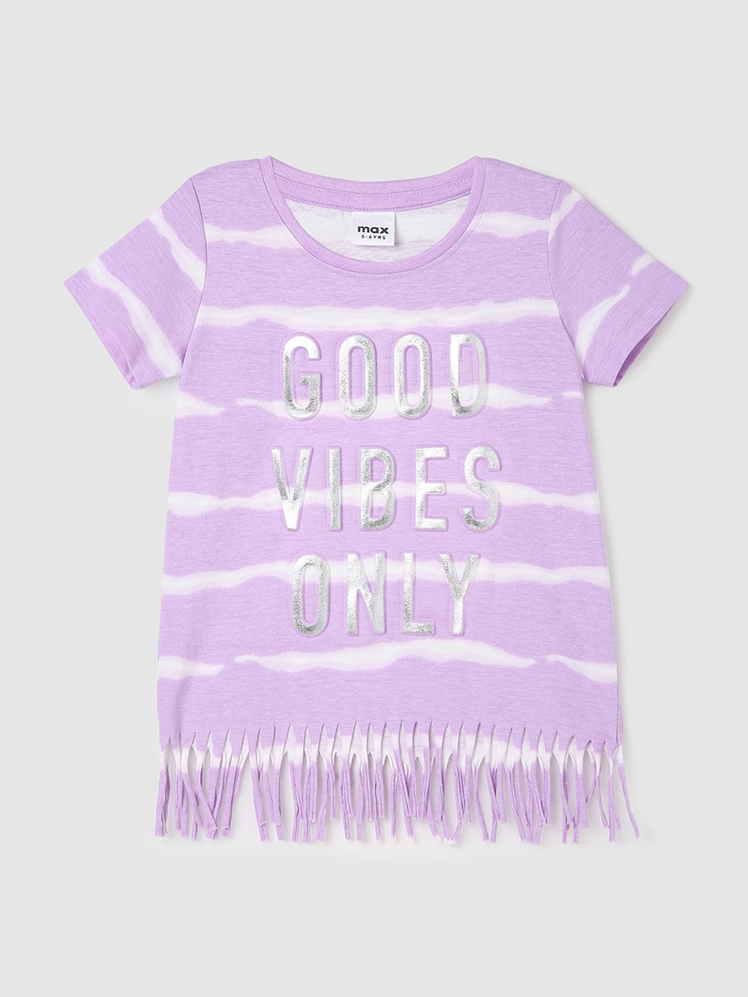 

max Girls Typography Printed Pure Cotton T-shirt, Purple