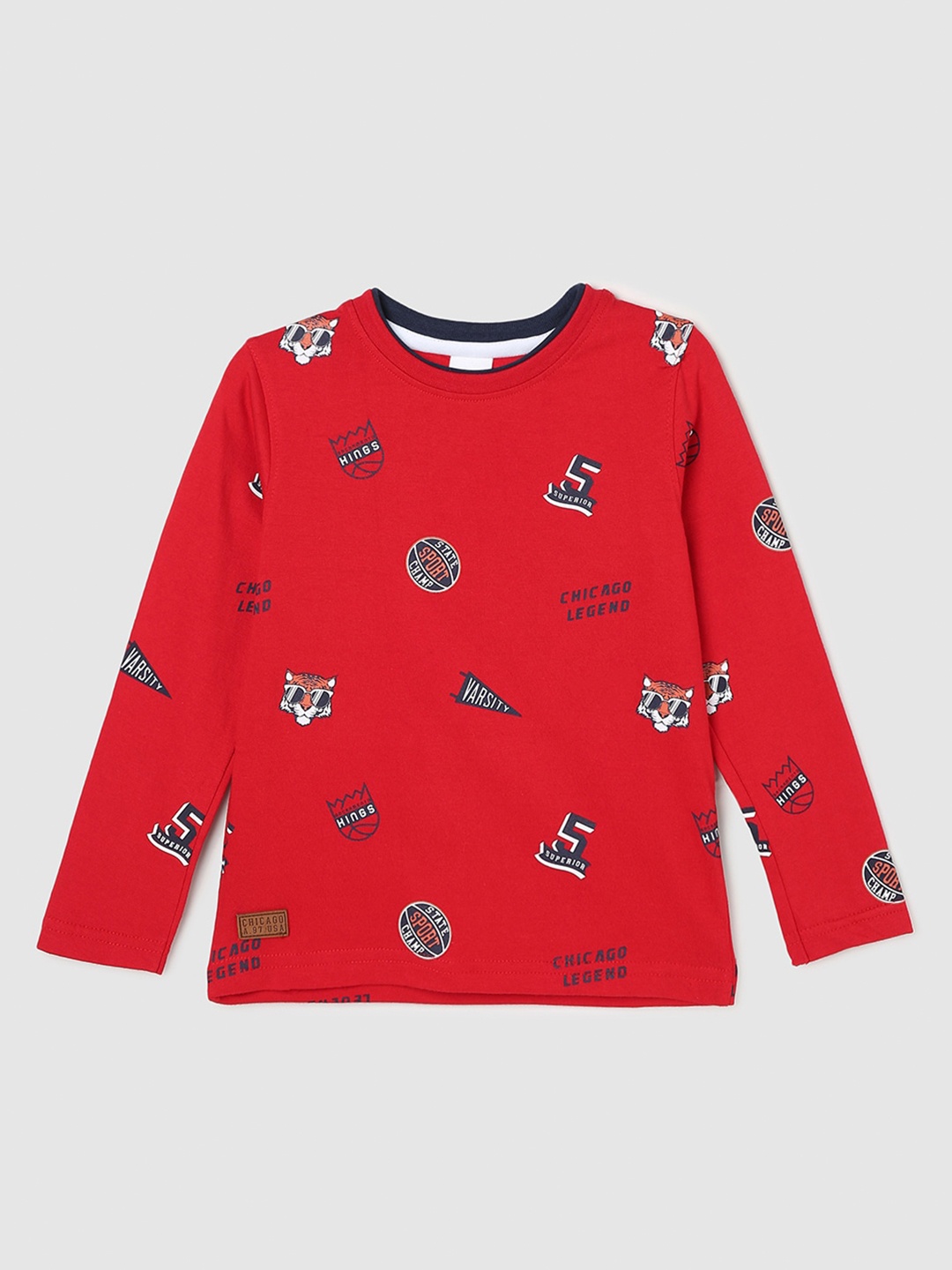 

max Boys Conversational Printed Cotton T-shirt, Red