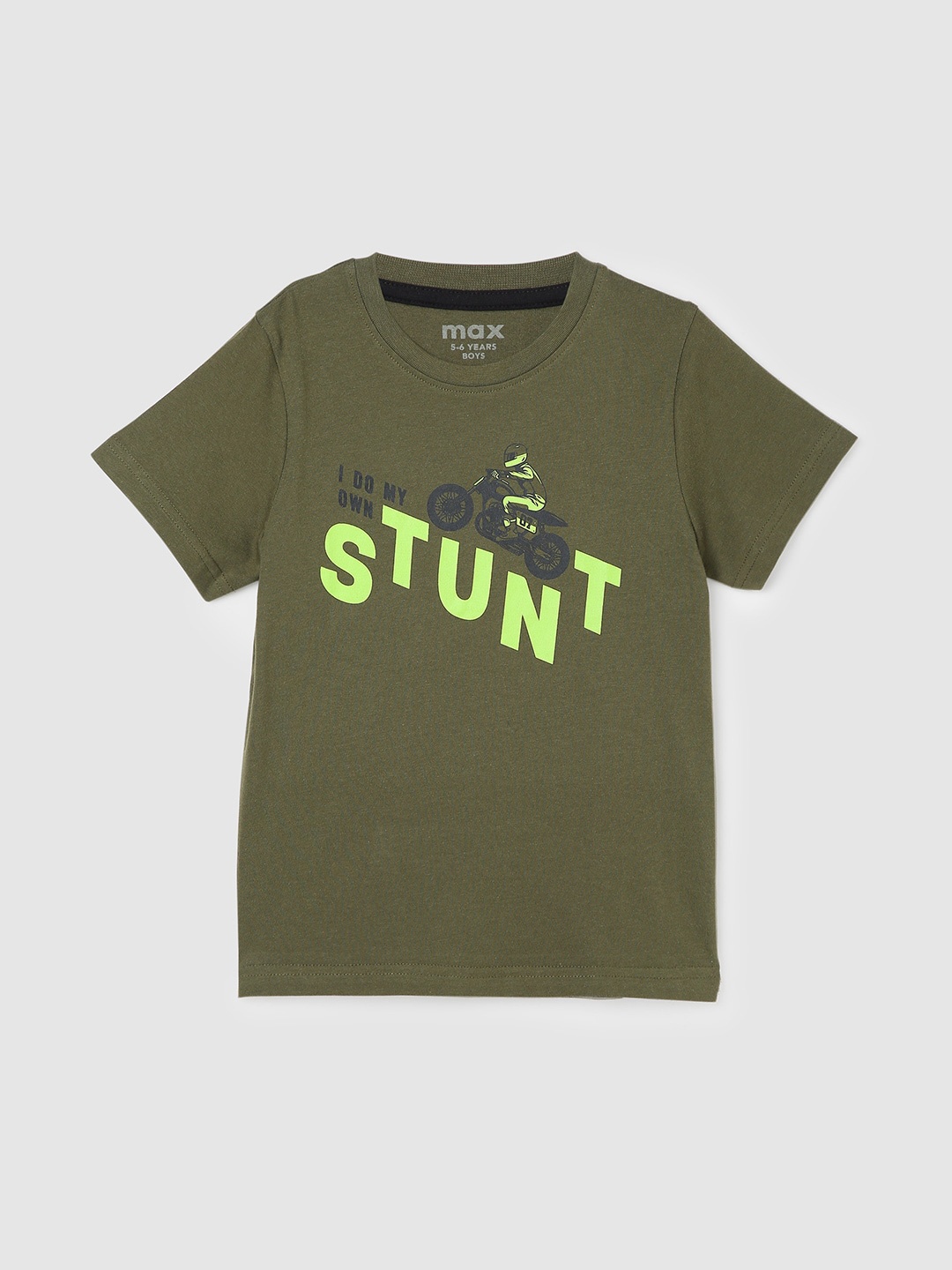 max Boys Typography Printed Cotton T-shirt, Green