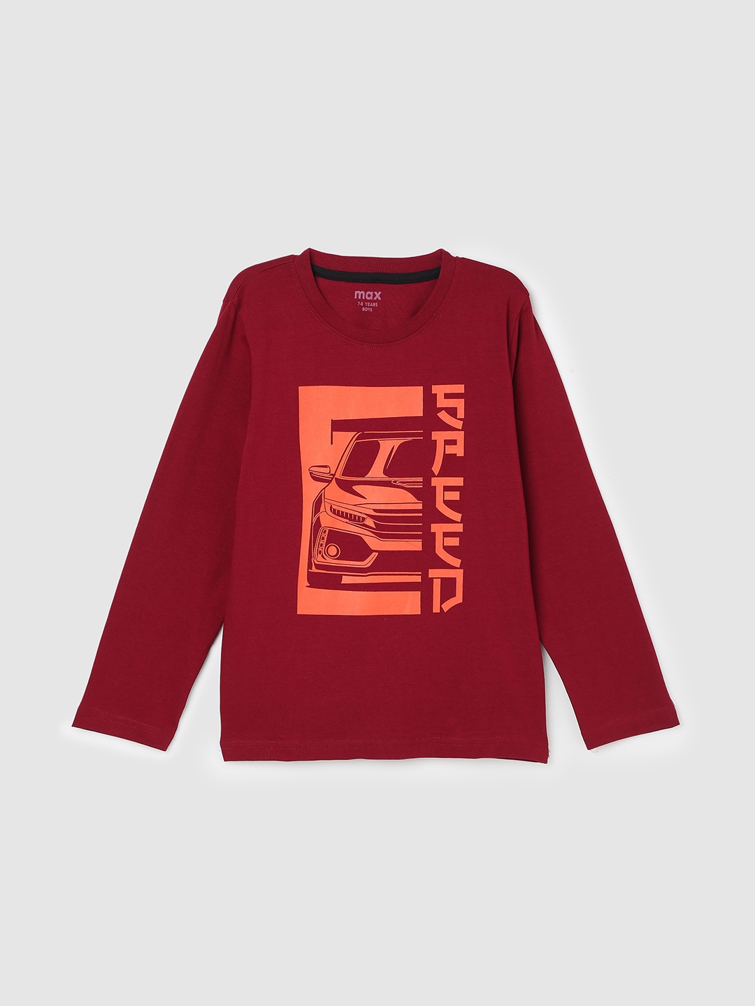 

max Boys Red Colourblocked Mandarin Collar T-shirt