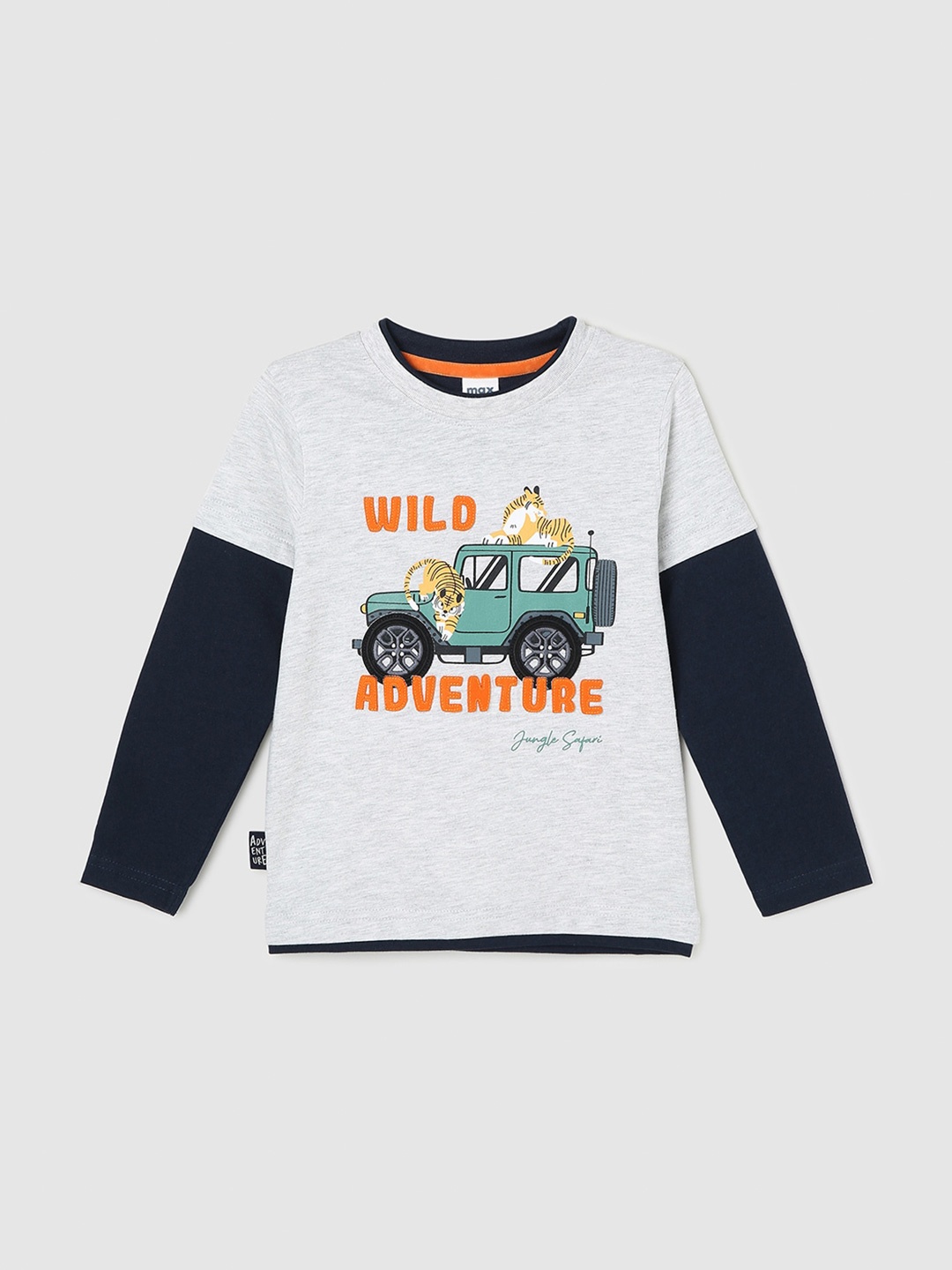 

max Boys Graphic Printed Long Sleeves Pure Cotton T-shirt, Grey