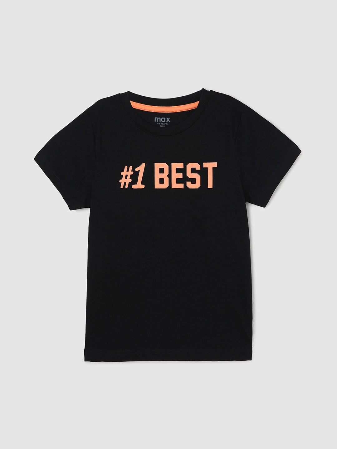 

max Boys Typography Printed Pure Cotton T-shirt, Black